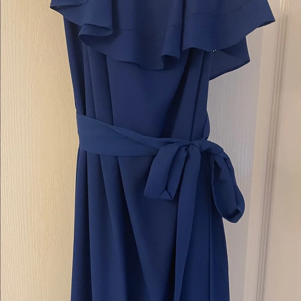 NWT Banana Republic Elegant Blue Ruffle One-Shoulder Dress - Picture 4 of 13